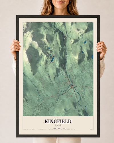Kingfield, Maine map print - 24 x 36 black Ayous wood frame