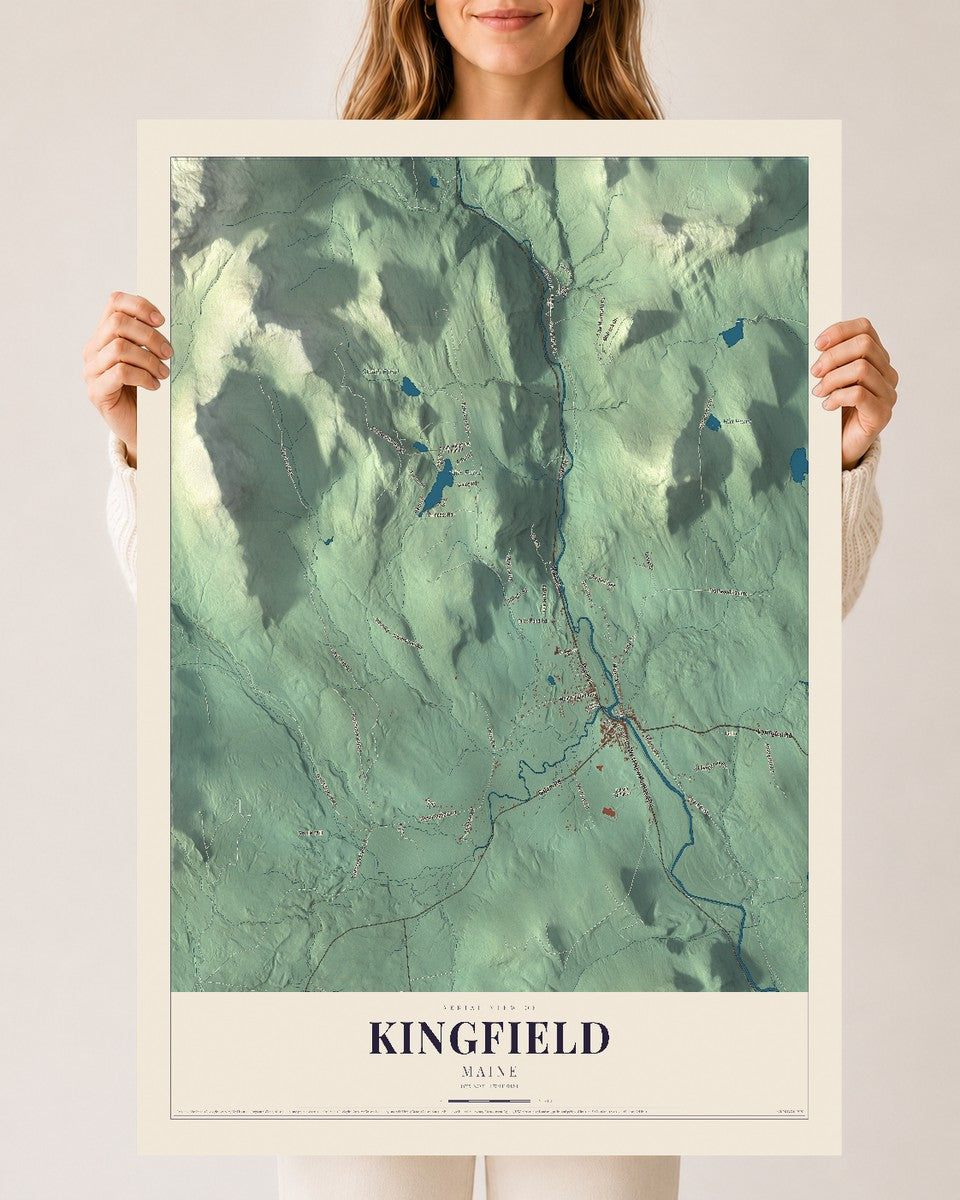 Kingfield, Maine map print - 24 x 36 archival matte print