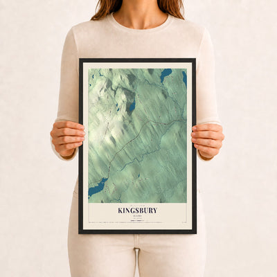 Kingsbury, Maine map print - 12 x 18 black Ayous wood frame