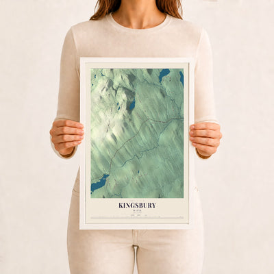 Kingsbury, Maine map print - 12 x 18 white Ayous wood frame