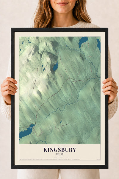 Kingsbury, Maine map print - 18 x 24 black Ayous wood frame