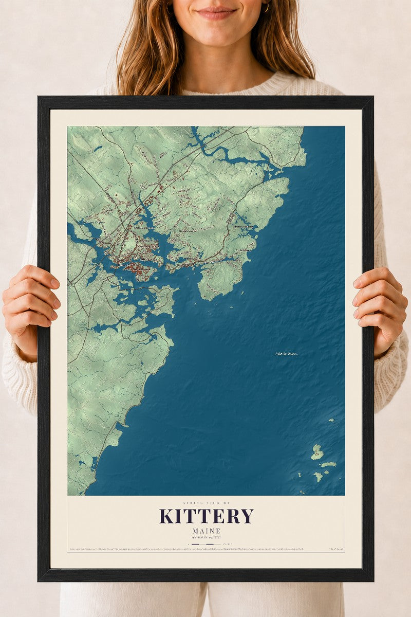 Kittery, Maine map print - 18 x 24 black Ayous wood frame