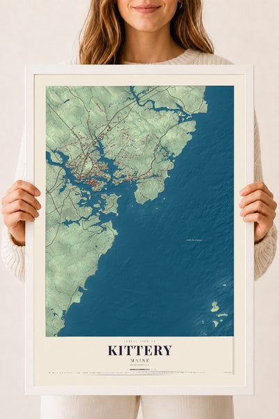 Kittery, Maine map print - 18 x 24 white Ayous wood frame