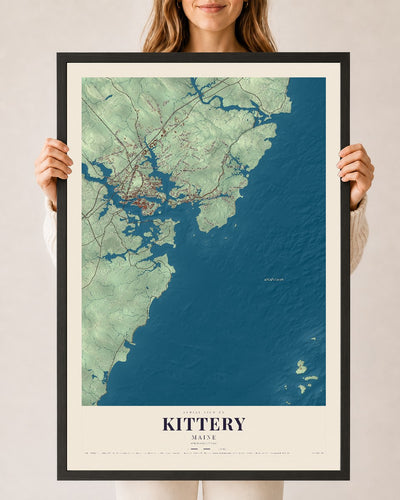 Kittery, Maine map print - 24 x 36 black Ayous wood frame
