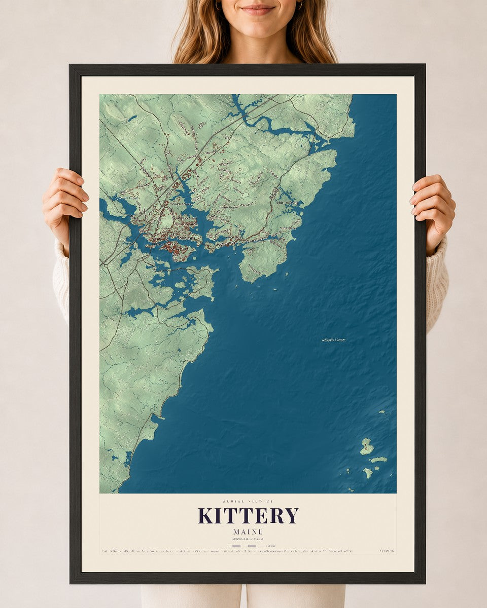 Kittery, Maine map print - 24 x 36 black Ayous wood frame