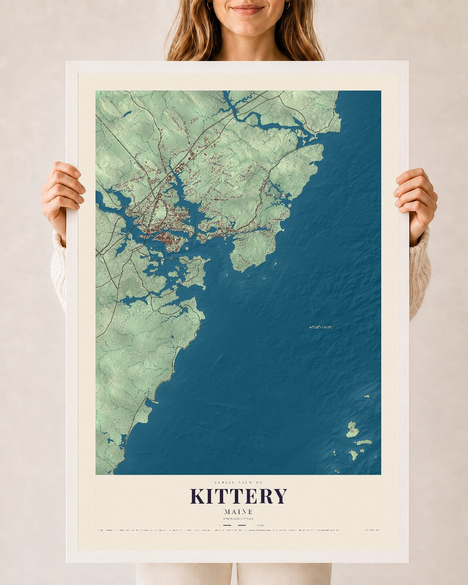 Kittery, Maine map print - 24 x 36 white Ayous wood frame
