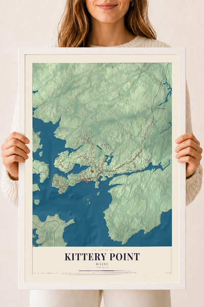 Kittery Point, Maine map print - 18 x 24 white Ayous wood frame
