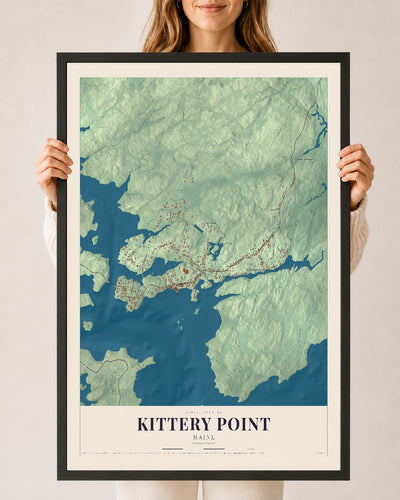 Kittery Point, Maine map print - 24 x 36 black Ayous wood frame