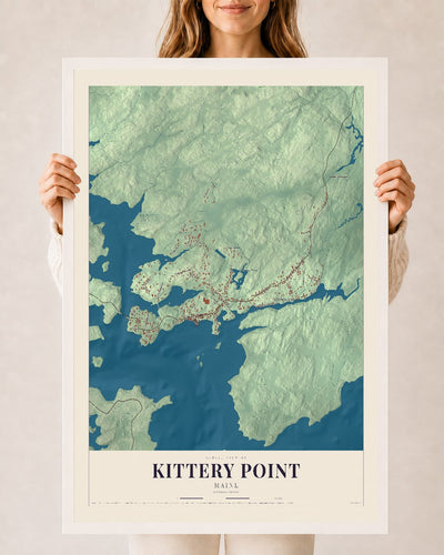 Kittery Point, Maine map print - 24 x 36 white Ayous wood frame