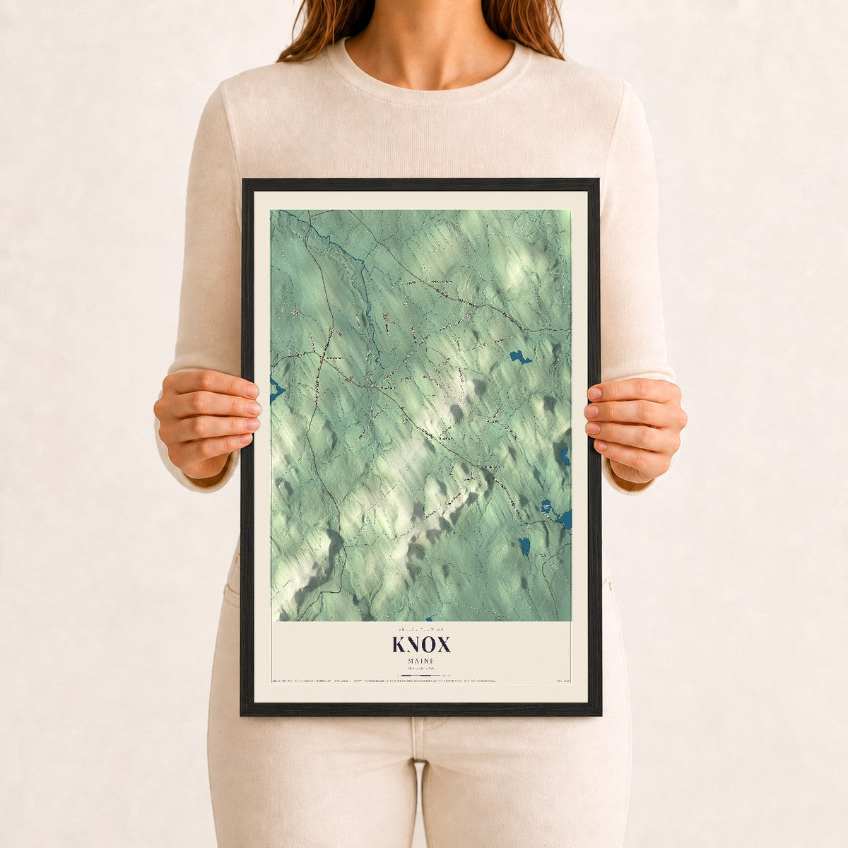 Knox, Maine map print - 12 x 18 black Ayous wood frame