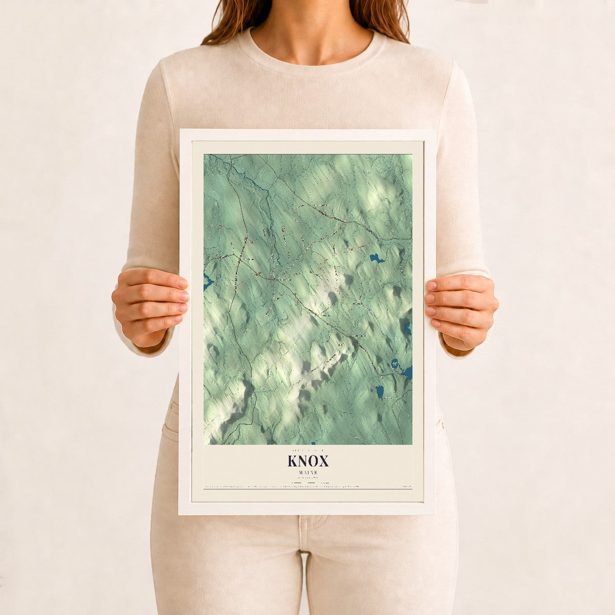 Knox, Maine map print - 12 x 18 white Ayous wood frame