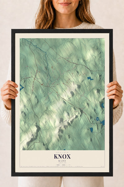 Knox, Maine map print - 18 x 24 black Ayous wood frame