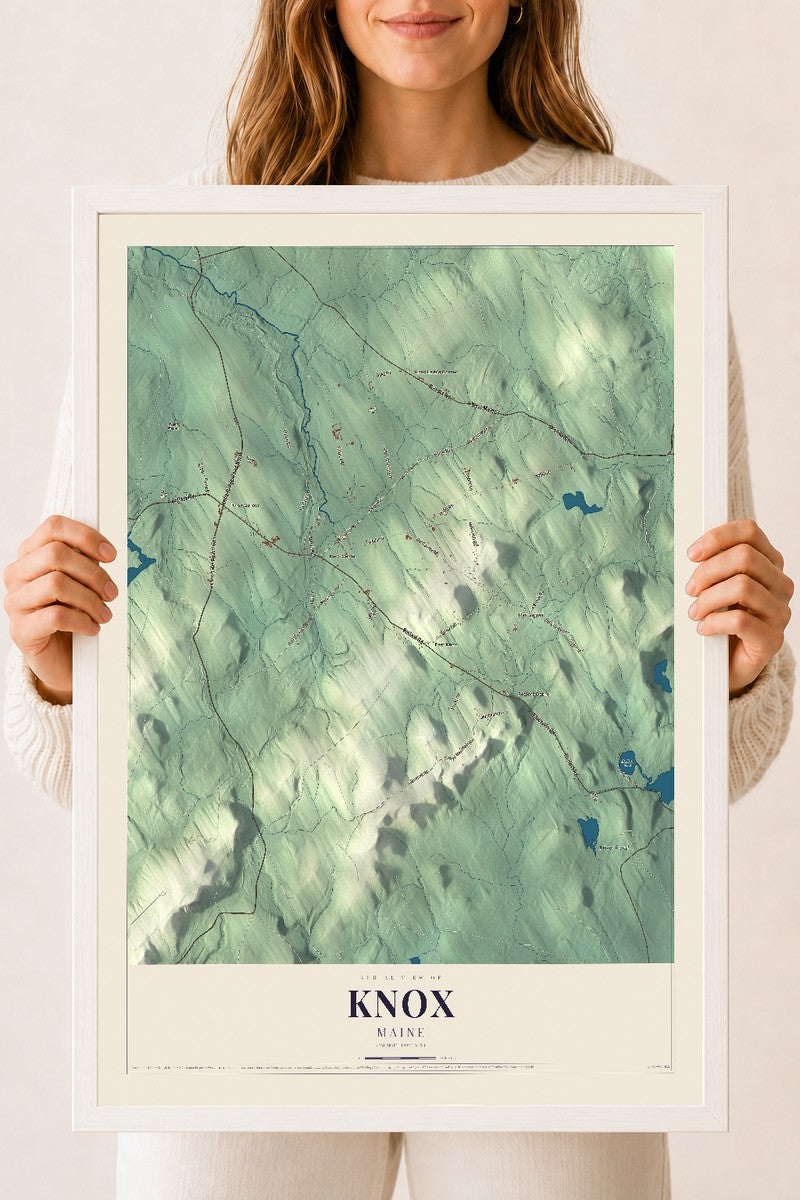 Knox, Maine map print - 18 x 24 white Ayous wood frame