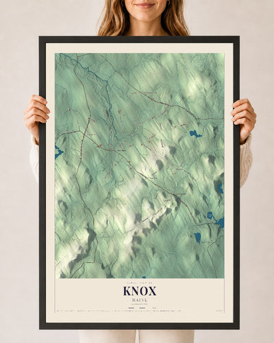 Knox, Maine map print - 24 x 36 black Ayous wood frame