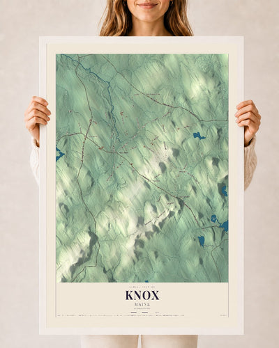 Knox, Maine map print - 24 x 36 white Ayous wood frame