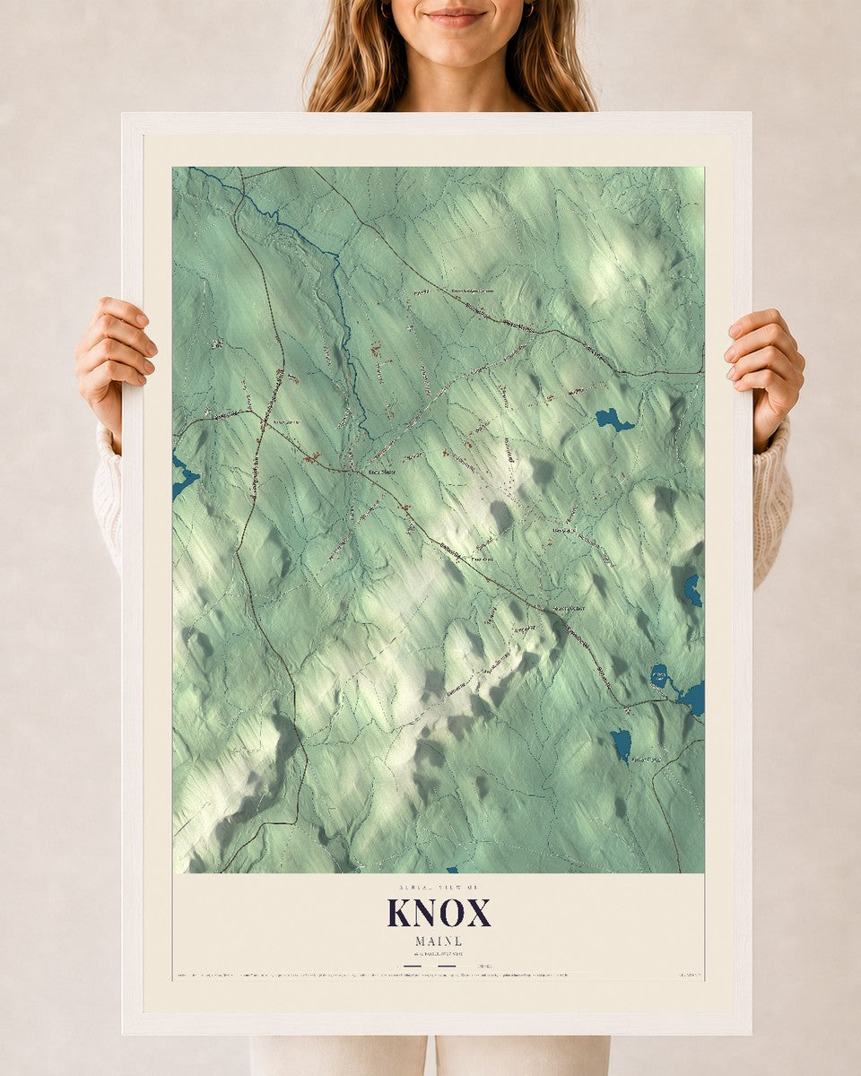 Knox, Maine map print - 24 x 36 white Ayous wood frame