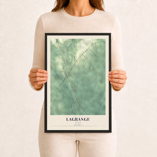 Map of Lagrange, Maine, 12 x 18 inch print in a black wood frame