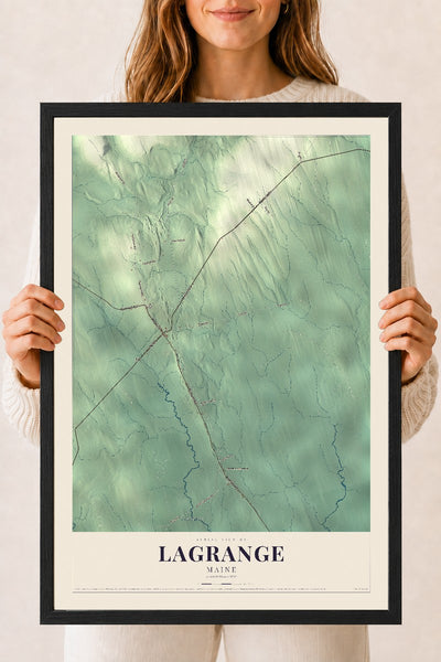 Lagrange, Maine map print - 18 x 24 black Ayous wood frame