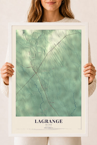 Lagrange, Maine map print - 18 x 24 white Ayous wood frame