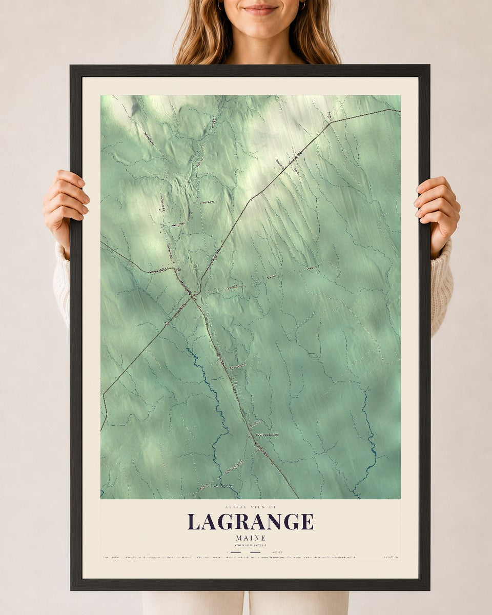 Lagrange, Maine map print - 24 x 36 black Ayous wood frame