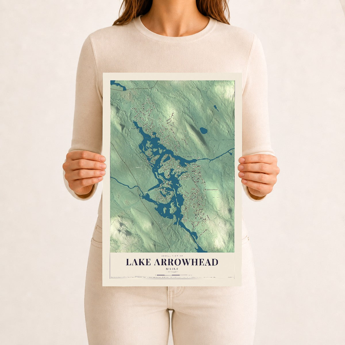 Lake Arrowhead, Maine map print - 12 x 18 archival matte print