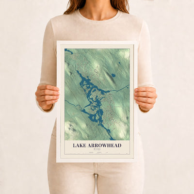 Lake Arrowhead, Maine map print - 12 x 18 white Ayous wood frame