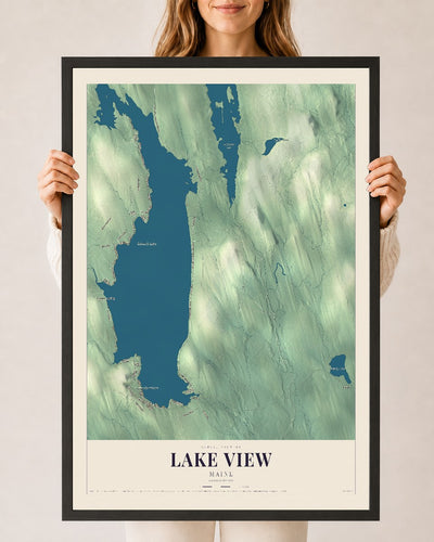 Lake View, Maine map print - 24 x 36 black Ayous wood frame