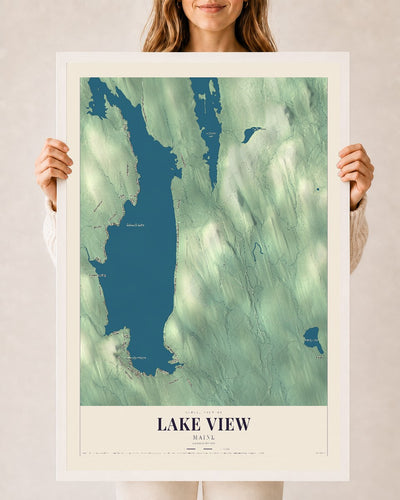 Lake View, Maine map print - 24 x 36 white Ayous wood frame