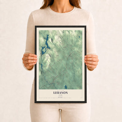 Lebanon, Maine map print - 12 x 18 black Ayous wood frame