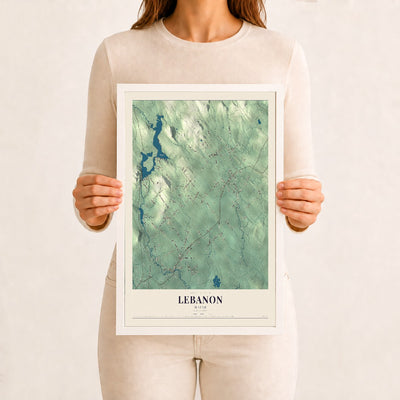 Lebanon, Maine map print - 12 x 18 white Ayous wood frame