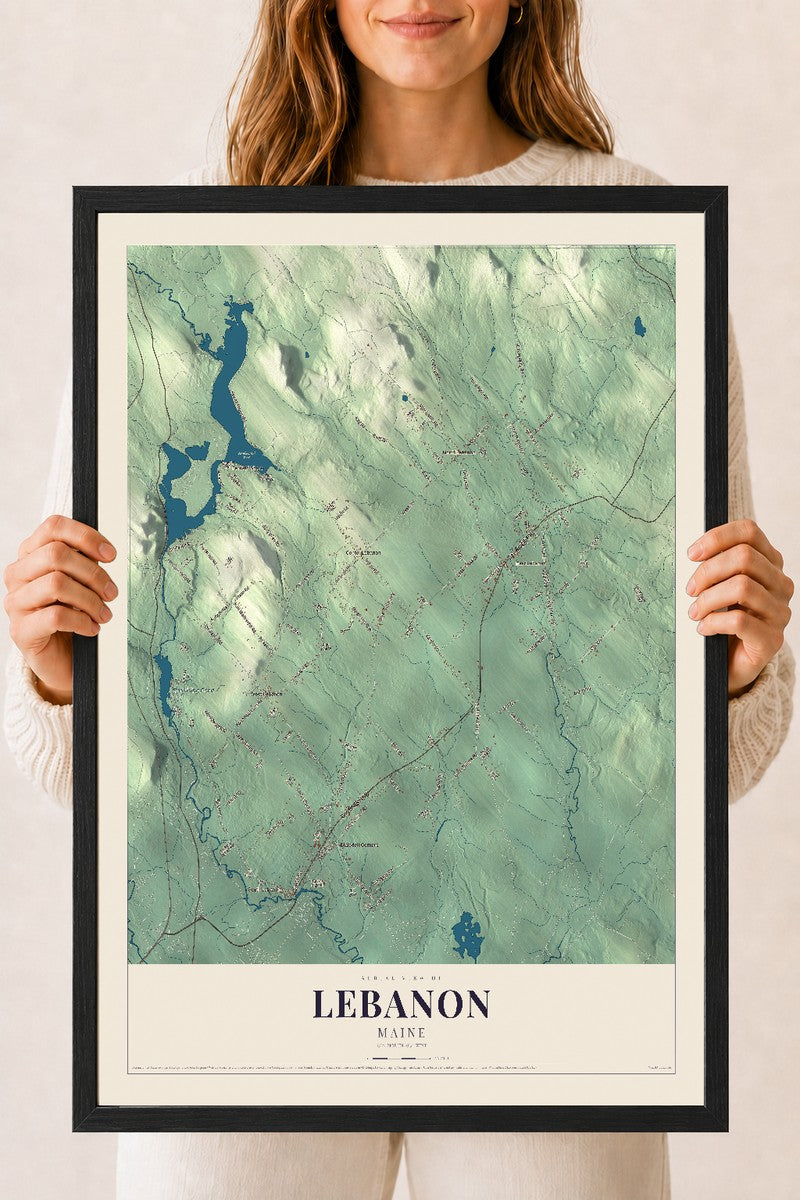 Lebanon, Maine map print - 18 x 24 black Ayous wood frame