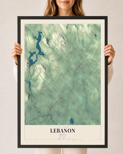 Lebanon, Maine map print - 24 x 36 black Ayous wood frame