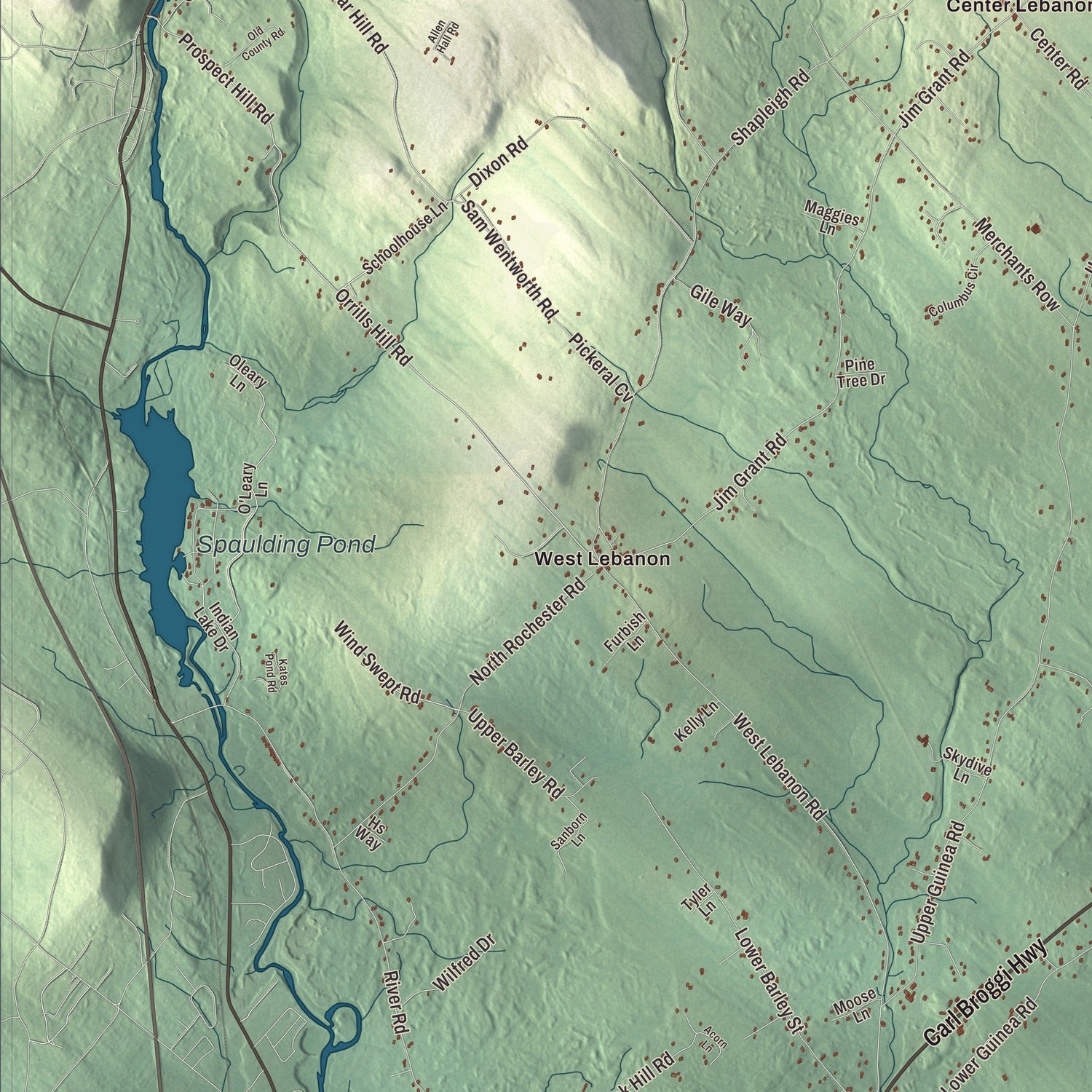 Terrain and local geography detail from the Lebanon, Maine map
