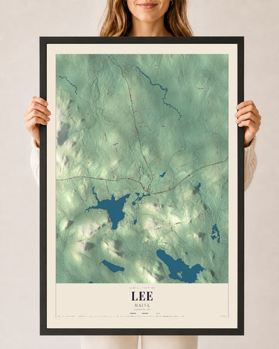 Lee, Maine map print - 24 x 36 black Ayous wood frame