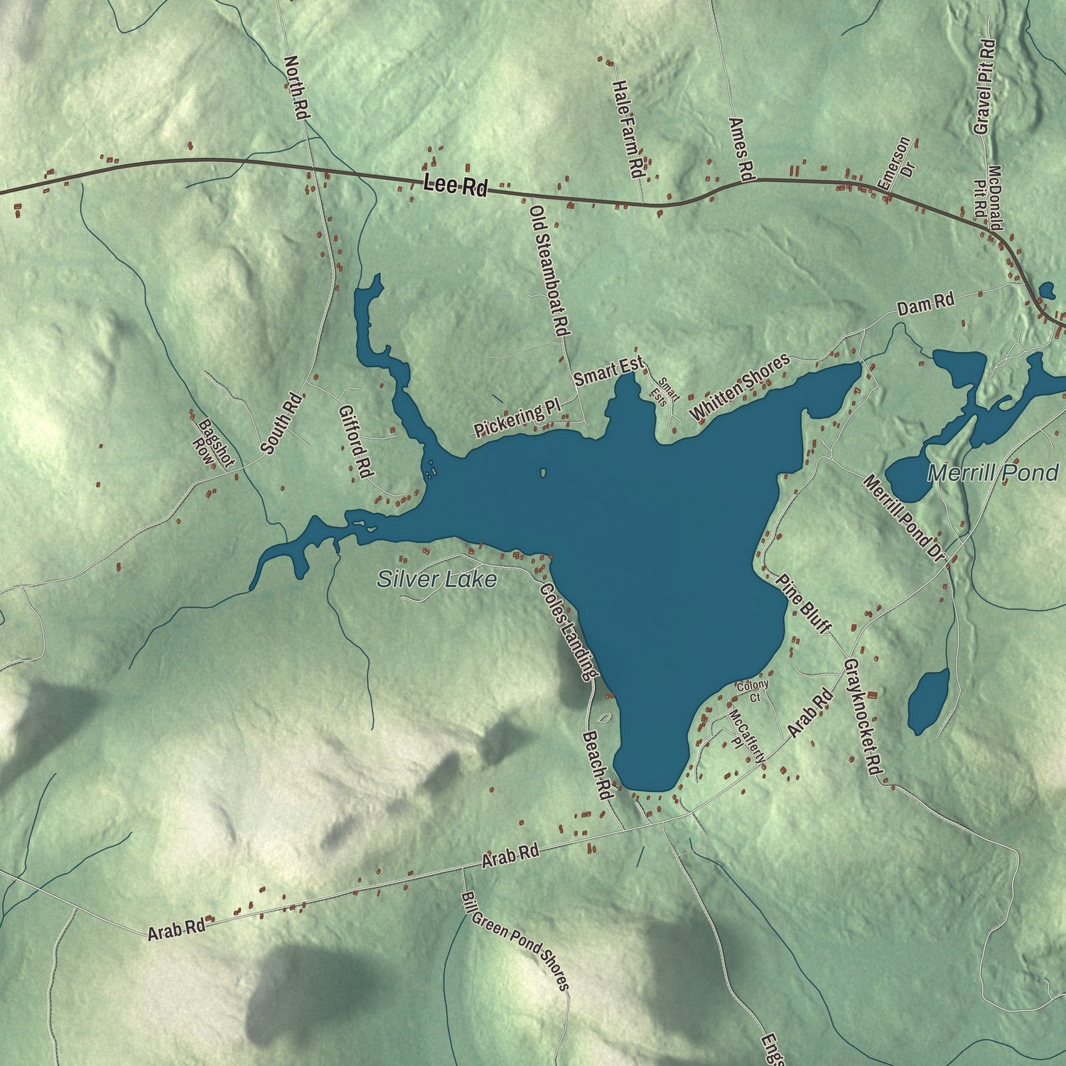 Terrain and local geography detail from the Lee, Maine map