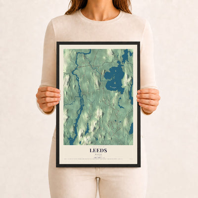 Leeds, Maine map print - 12 x 18 black Ayous wood frame