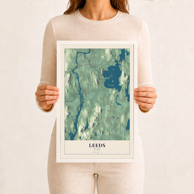 Leeds, Maine map print - 12 x 18 white Ayous wood frame