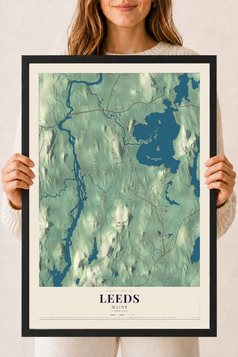 Leeds, Maine map print - 18 x 24 black Ayous wood frame