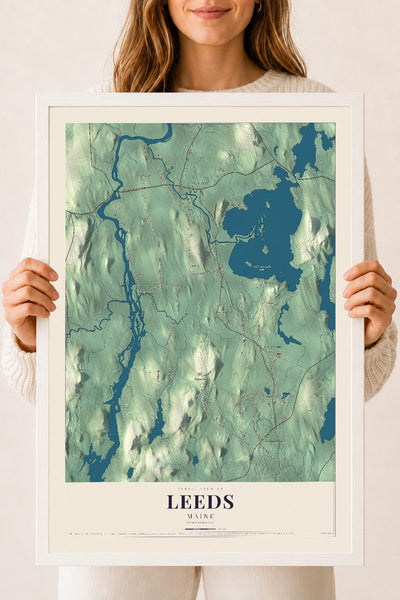 Leeds, Maine map print - 18 x 24 white Ayous wood frame