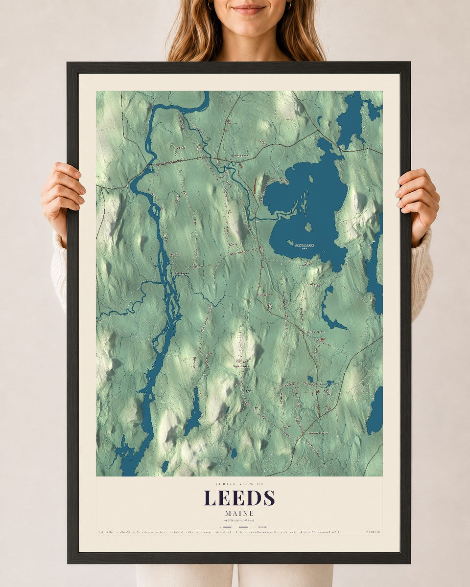 Leeds, Maine map print - 24 x 36 black Ayous wood frame