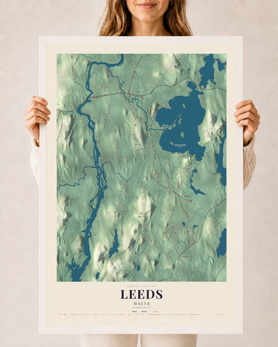 Leeds, Maine map print - 24 x 36 white Ayous wood frame