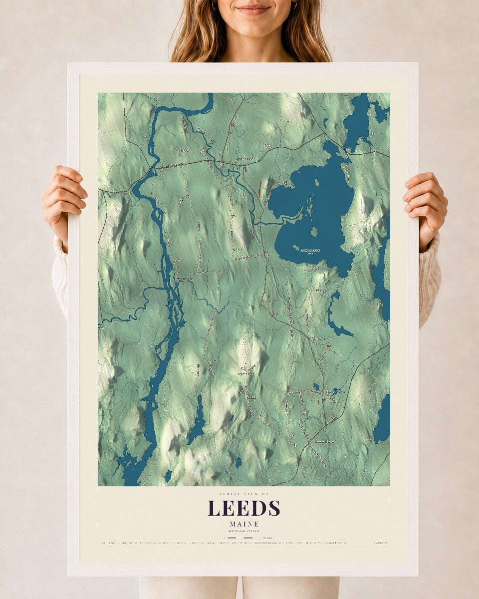 Leeds, Maine map print - 24 x 36 white Ayous wood frame