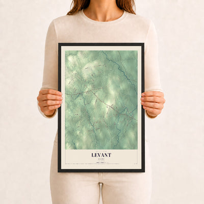 Levant, Maine map print - 12 x 18 black Ayous wood frame