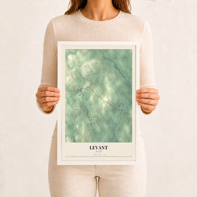 Levant, Maine map print - 12 x 18 white Ayous wood frame