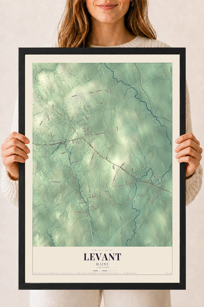 Levant, Maine map print - 18 x 24 black Ayous wood frame