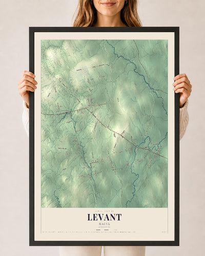 Levant, Maine map print - 24 x 36 black Ayous wood frame