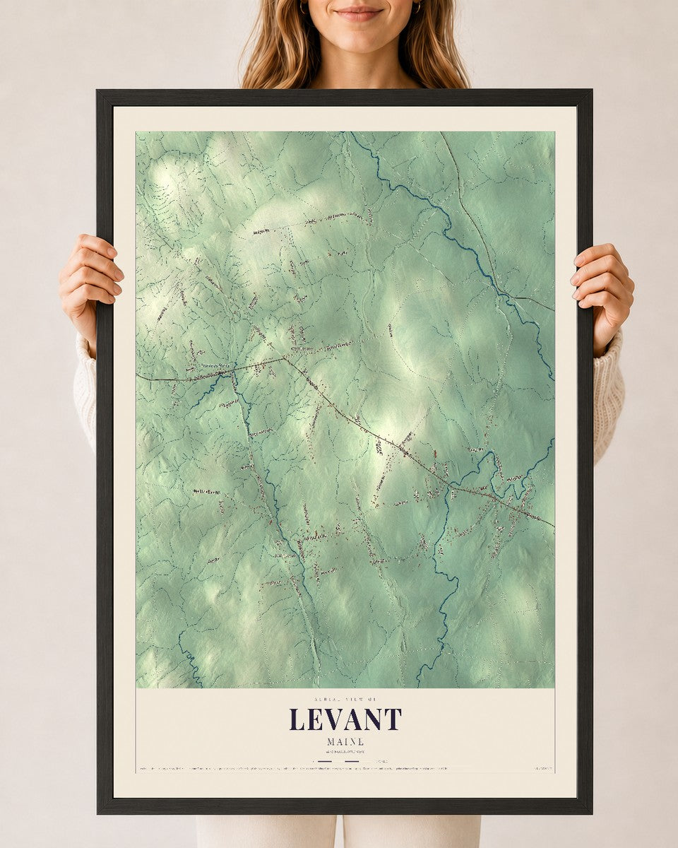 Levant, Maine map print - 24 x 36 black Ayous wood frame