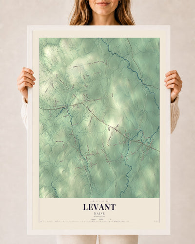 Levant, Maine map print - 24 x 36 white Ayous wood frame