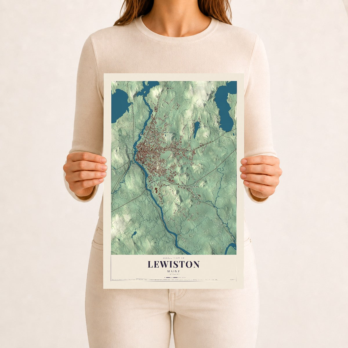 Lewiston, Maine map print - 12 x 18 archival matte print