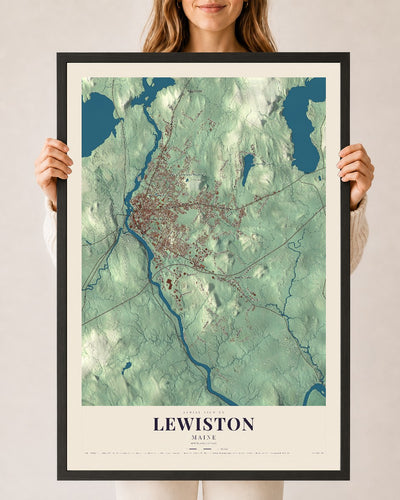 Lewiston, Maine map print - 24 x 36 black Ayous wood frame